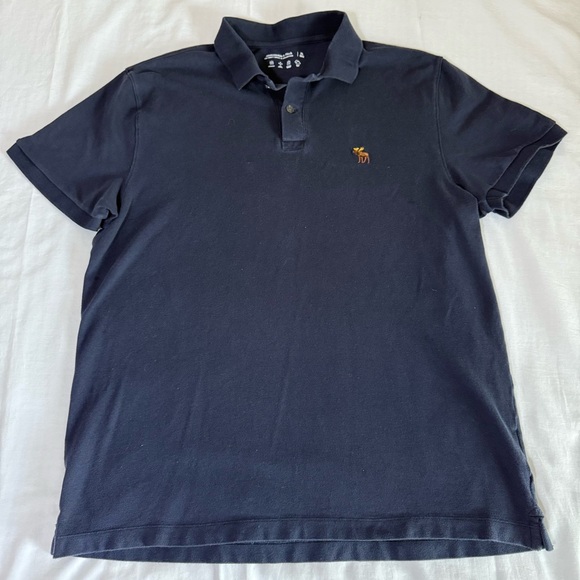 Abercrombie & Fitch Navy Polo Shirt XL Stretch Moose Logo Short Sleeve Casual - Picture 1 of 6